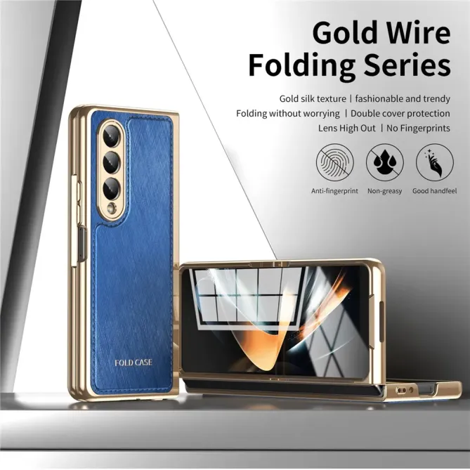 Coque Samsung Galaxy Z Fold 3 cuir PC électroplaqué + film verre intég