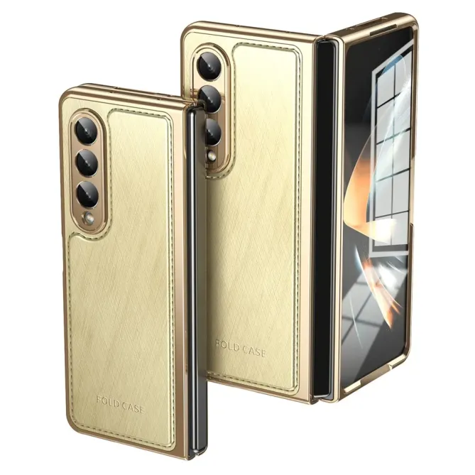 Coque Samsung Galaxy Z Fold 3 cuir PC électroplaqué + film verre intég
