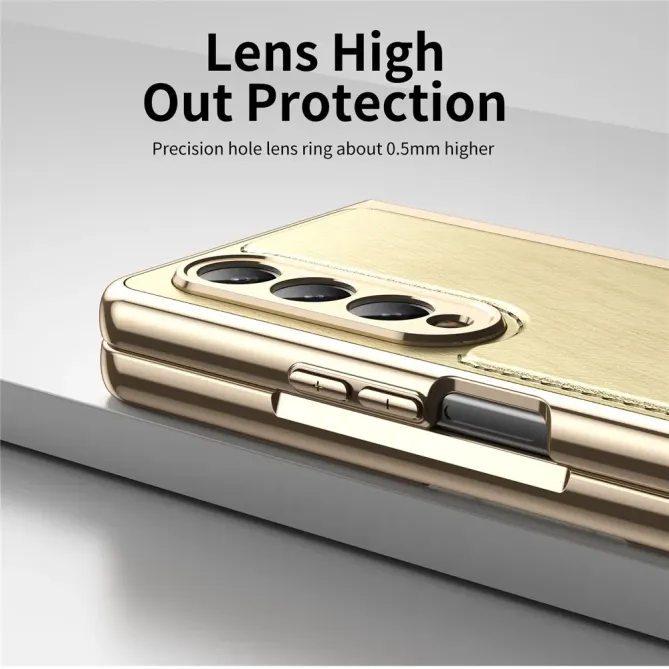 Coque Samsung Galaxy Z Fold 3 cuir PC électroplaqué + film verre intég