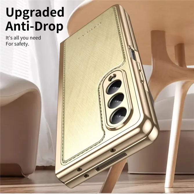 Coque Samsung Galaxy Z Fold 3 cuir PC électroplaqué + film verre intég