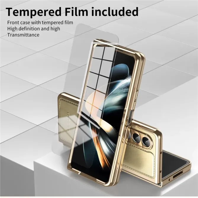Coque Samsung Galaxy Z Fold 3 cuir PC électroplaqué + film verre intég
