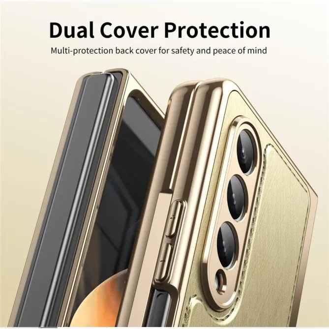 Coque Samsung Galaxy Z Fold 3 cuir PC électroplaqué + film verre intég