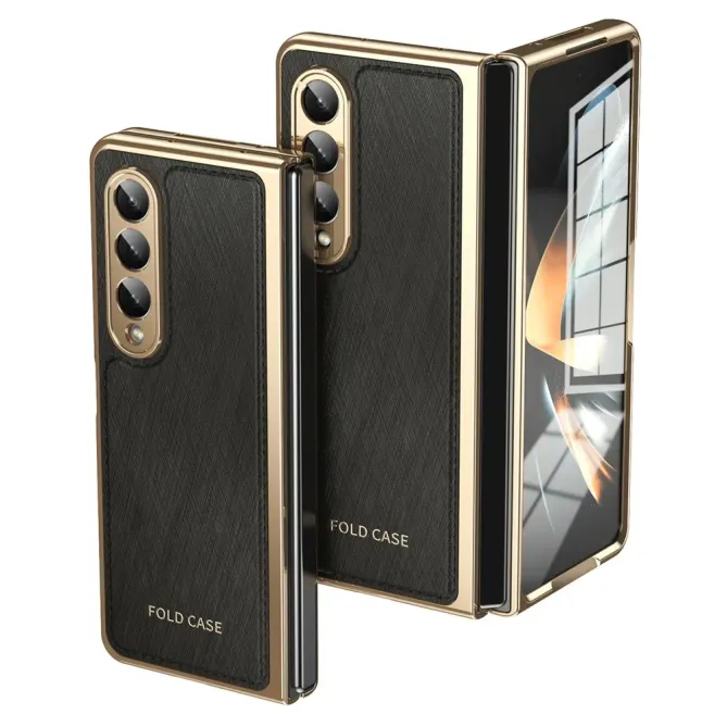 Coque Samsung Galaxy Z Fold 3 cuir PC électroplaqué + film verre intég