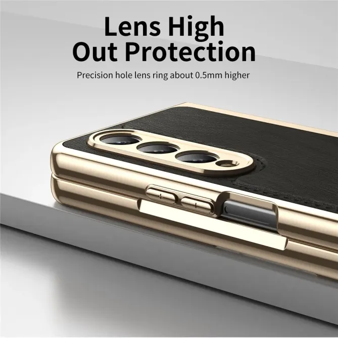 Coque Samsung Galaxy Z Fold 3 cuir PC électroplaqué + film verre intég