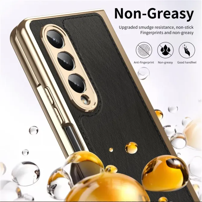 Coque Samsung Galaxy Z Fold 3 cuir PC électroplaqué + film verre intég