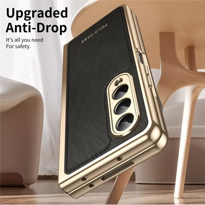 Coque Samsung Galaxy Z Fold 3 cuir PC électroplaqué + film verre intég
