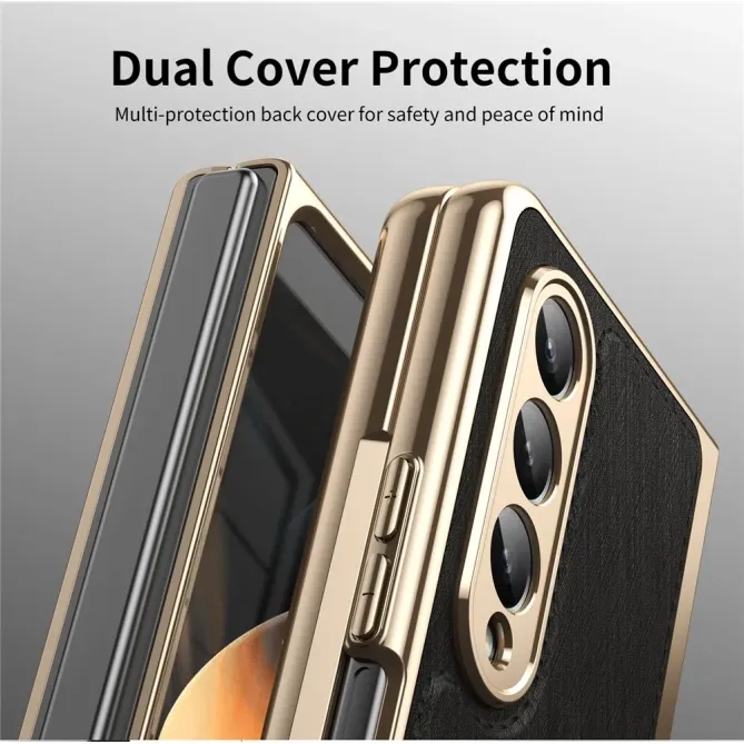 Coque Samsung Galaxy Z Fold 3 cuir PC électroplaqué + film verre intég