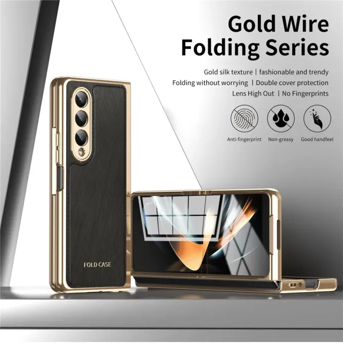 Coque Samsung Galaxy Z Fold 3 cuir PC électroplaqué + film verre intég