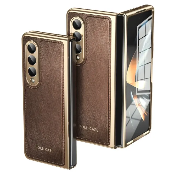 Coque Samsung Galaxy Z Fold 3 cuir PC électroplaqué + film verre intég