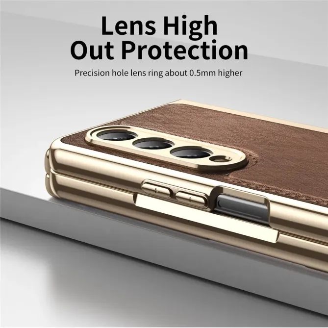 Coque Samsung Galaxy Z Fold 3 cuir PC électroplaqué + film verre intég