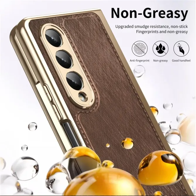 Coque Samsung Galaxy Z Fold 3 cuir PC électroplaqué + film verre intég