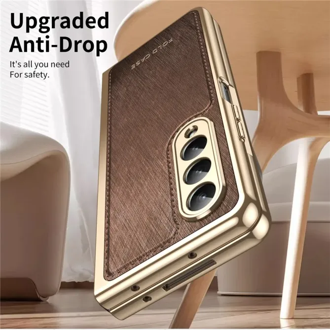 Coque Samsung Galaxy Z Fold 3 cuir PC électroplaqué + film verre intég