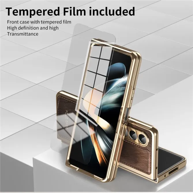 Coque Samsung Galaxy Z Fold 3 cuir PC électroplaqué + film verre intég