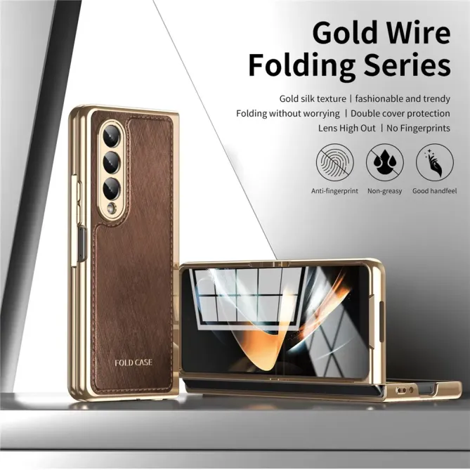 Coque Samsung Galaxy Z Fold 3 cuir PC électroplaqué + film verre intég
