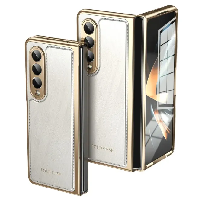 Coque Samsung Galaxy Z Fold 3 cuir PC électroplaqué + film verre intég