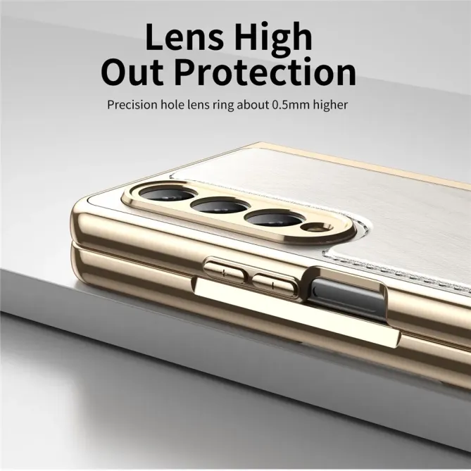 Coque Samsung Galaxy Z Fold 3 cuir PC électroplaqué + film verre intég