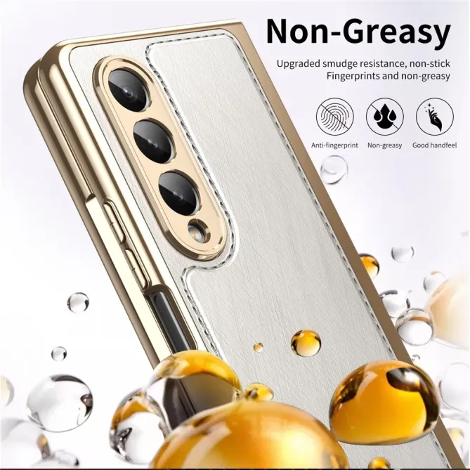 Coque Samsung Galaxy Z Fold 3 cuir PC électroplaqué + film verre intég
