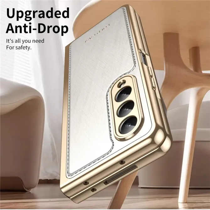 Coque Samsung Galaxy Z Fold 3 cuir PC électroplaqué + film verre intég