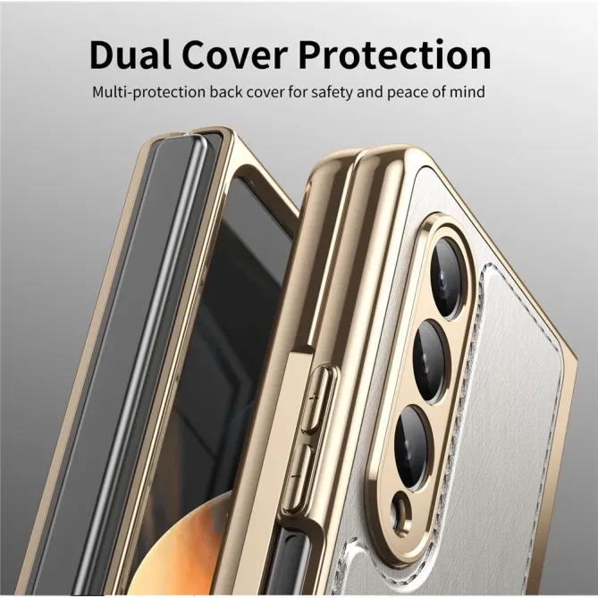Coque Samsung Galaxy Z Fold 3 cuir PC électroplaqué + film verre intég