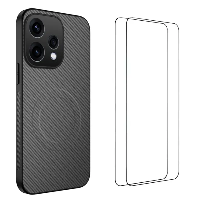 Coque Oppo Reno 15 Carbone MagSafe avec 2 Verres Trempés