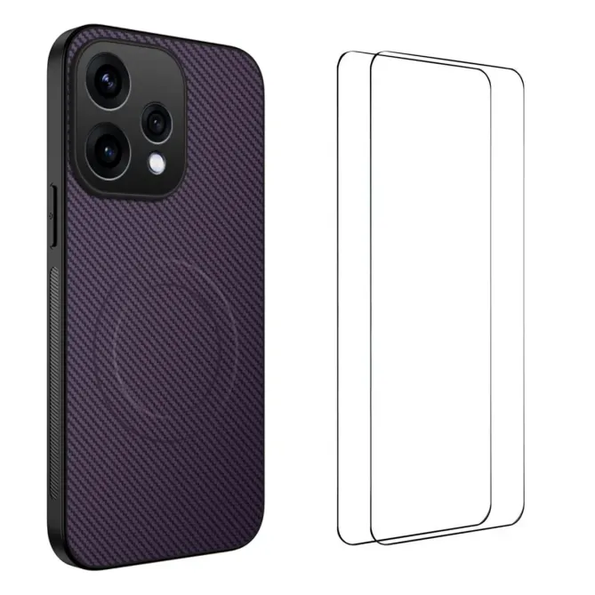 Coque Oppo Reno 15 Carbone MagSafe avec 2 Verres Trempés