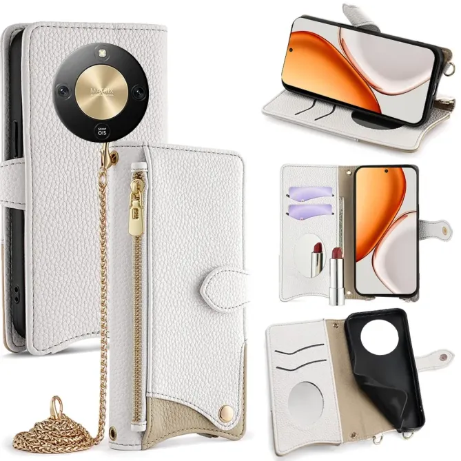 Housse Honor Magic 8 Lite / X9d 5G avec Miroir et Bandoulière Chaîne Z