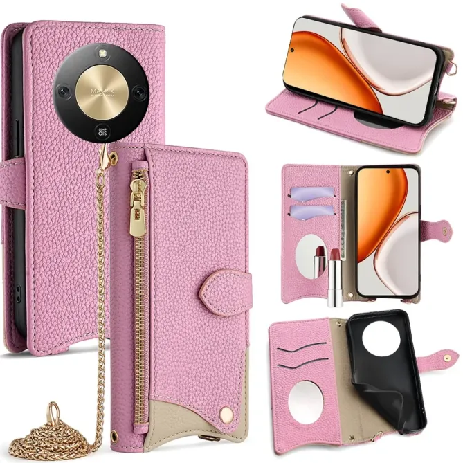 Housse Honor Magic 8 Lite / X9d 5G avec Miroir et Bandoulière Chaîne Z