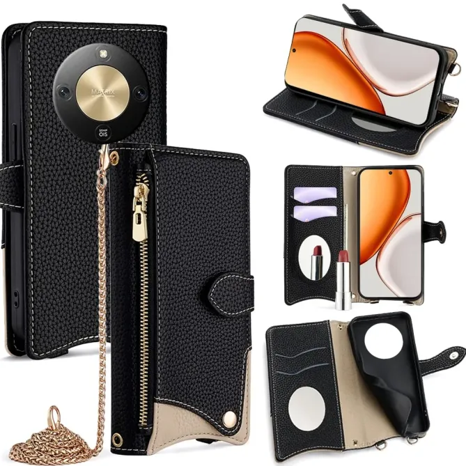 Housse Honor Magic 8 Lite / X9d 5G avec Miroir et Bandoulière Chaîne Z