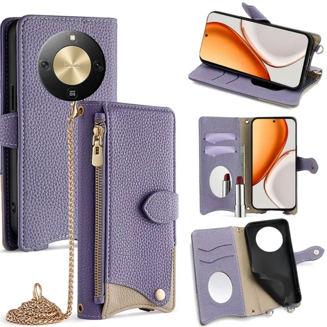 Housse Honor Magic 8 Lite / X9d 5G avec Miroir et Bandoulière Chaîne Z