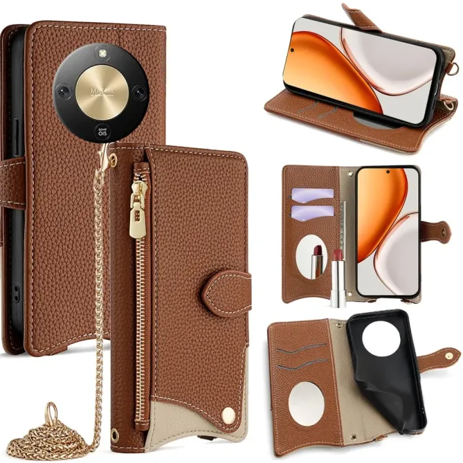 Housse Honor Magic 8 Lite / X9d 5G avec Miroir et Bandoulière Chaîne Z