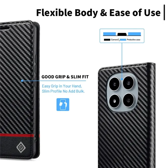 Flip cover Xiaomi Poco M8 5G / Redmi Note 15 5G / 15 4G fibre de carbo