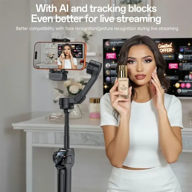 Stabilisateur smartphone Gimbal 3 axes Bluetooth trépied AI tracking n