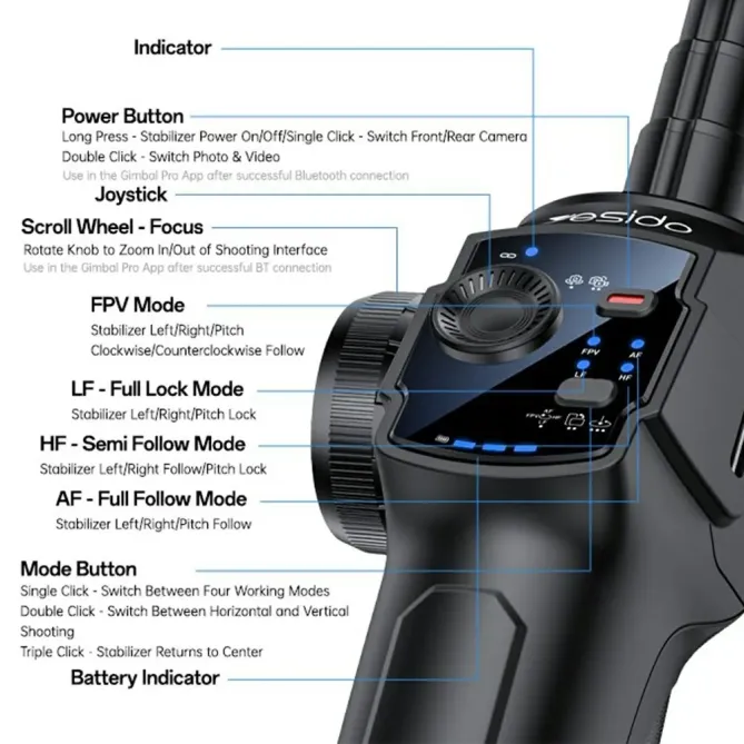Stabilisateur smartphone Gimbal 3 axes Bluetooth trépied AI tracking n