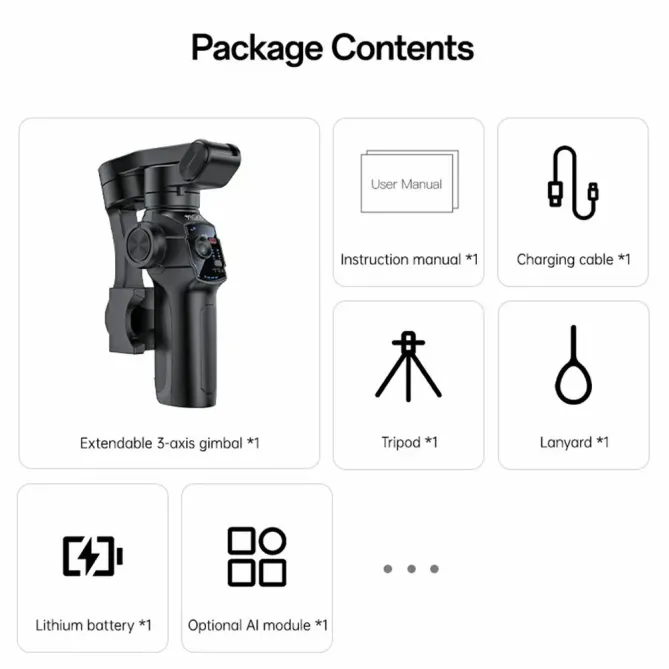 Stabilisateur smartphone Gimbal 3 axes Bluetooth trépied AI tracking n