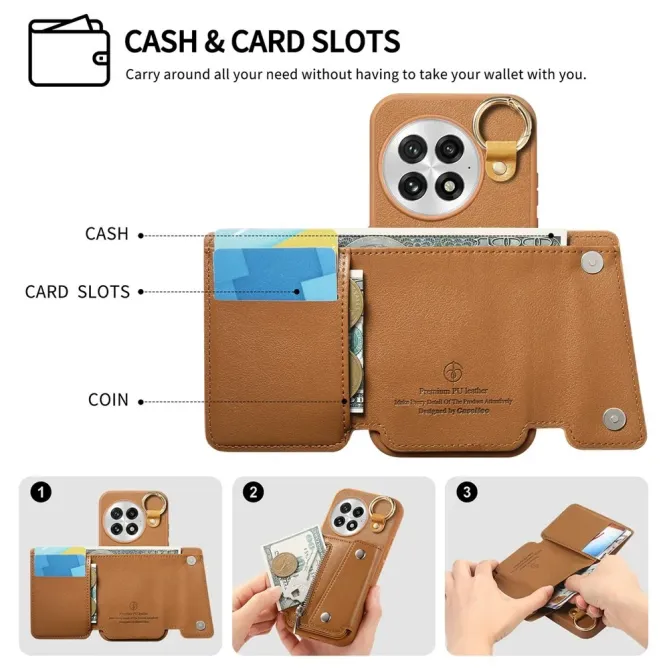 Coque OnePlus 13 Cuir Porte-Cartes Anneau D