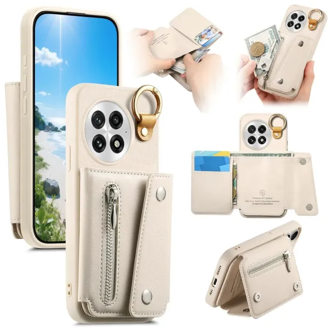 Coque OnePlus 13 Cuir Porte-Cartes Anneau D