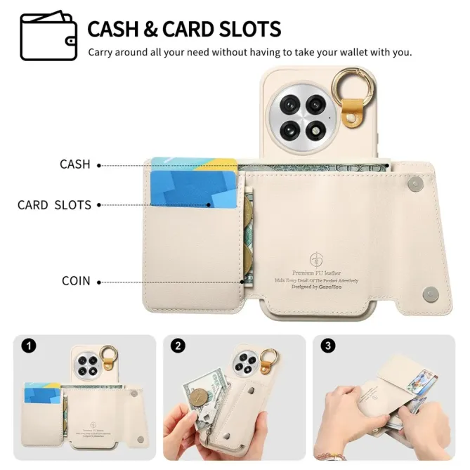 Coque OnePlus 13 Cuir Porte-Cartes Anneau D