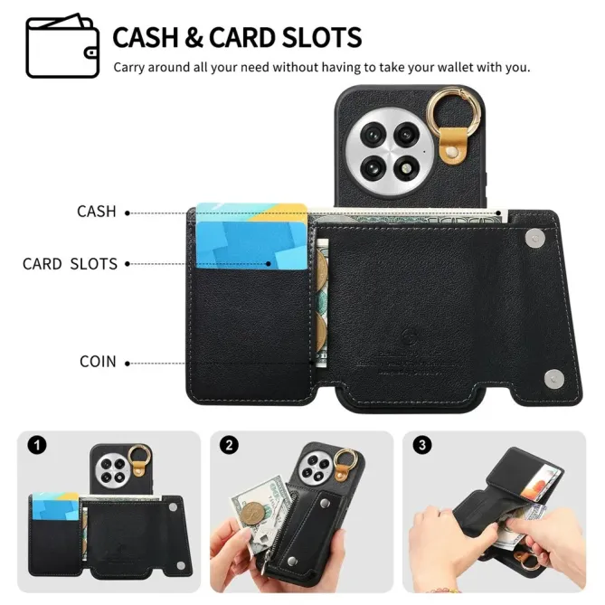 Coque OnePlus 13 Cuir Porte-Cartes Anneau D