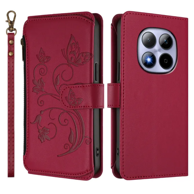 Housse Xiaomi Redmi Note 15 Pro 4G Papillons Fleurs Zip Porte-Cartes D