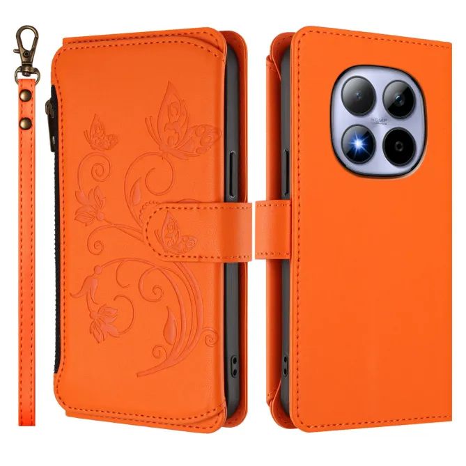 Housse Xiaomi Redmi Note 15 Pro 4G Papillons Fleurs Zip Porte-Cartes D