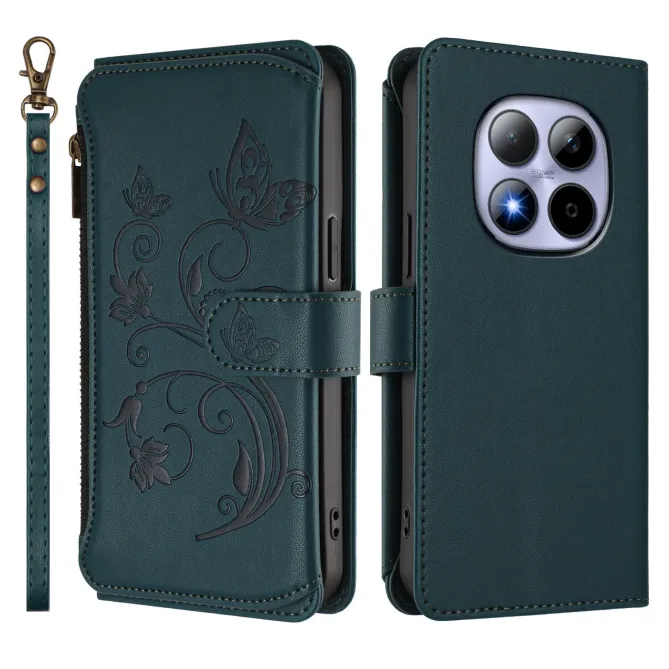 Housse Xiaomi Redmi Note 15 Pro 4G Papillons Fleurs Zip Porte-Cartes D