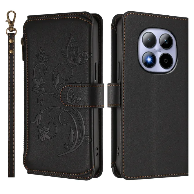 Housse Xiaomi Redmi Note 15 Pro 4G Papillons Fleurs Zip Porte-Cartes D