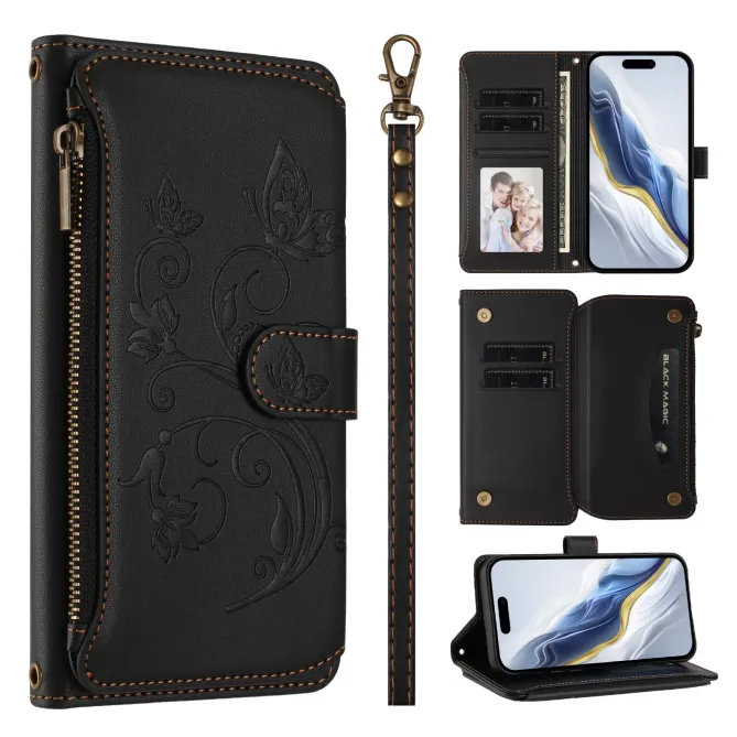 Housse Xiaomi Redmi Note 15 Pro 4G Papillons Fleurs Zip Porte-Cartes D