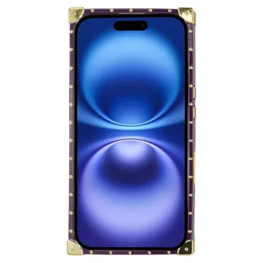 Coque iPhone 16 Plus design coffre luxe avec support papillon et stras