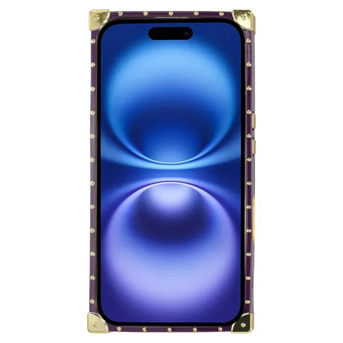 Coque iPhone 16 Plus design coffre luxe avec support papillon et stras