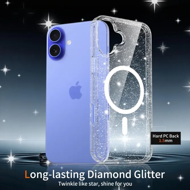 Coque iPhone 16 Plus MagSafe scintillante transparente | STARDUST