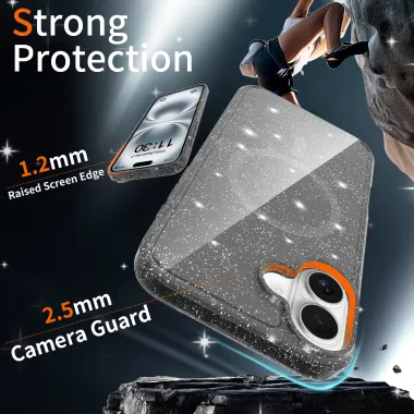 Coque iPhone 16 Plus MagSafe scintillante transparente | STARDUST Noir - photo 14