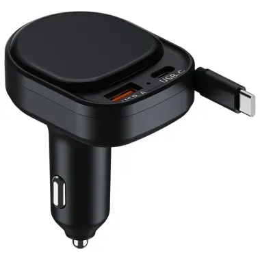 Chargeur Voiture Rapide K8 Câble Rétractable USB-C et USB-A