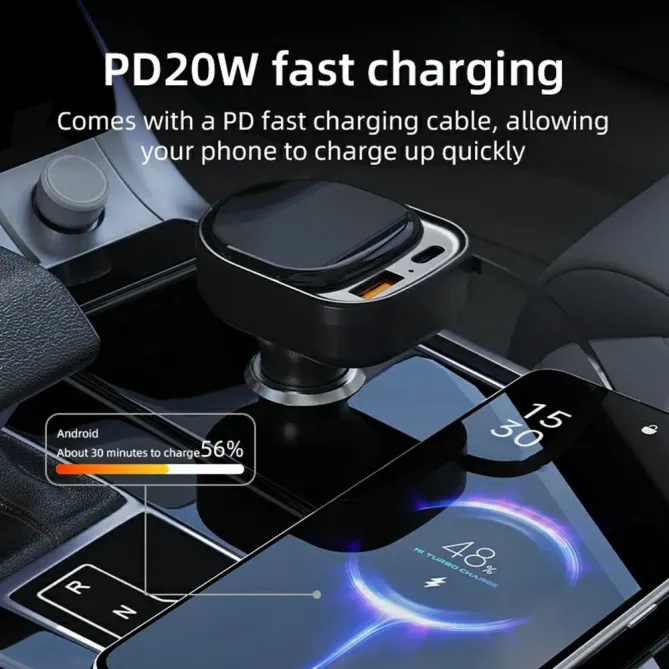 Chargeur Voiture Rapide K8 Câble Rétractable USB-C et USB-A