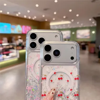 Coque iPhone 17 Pro Magnétique Paillettes et Papillons